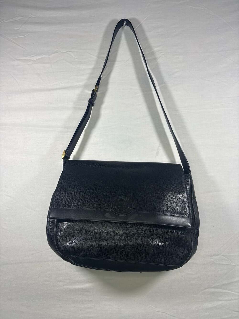 Gucci Vintage Black Leather Messenger Bag